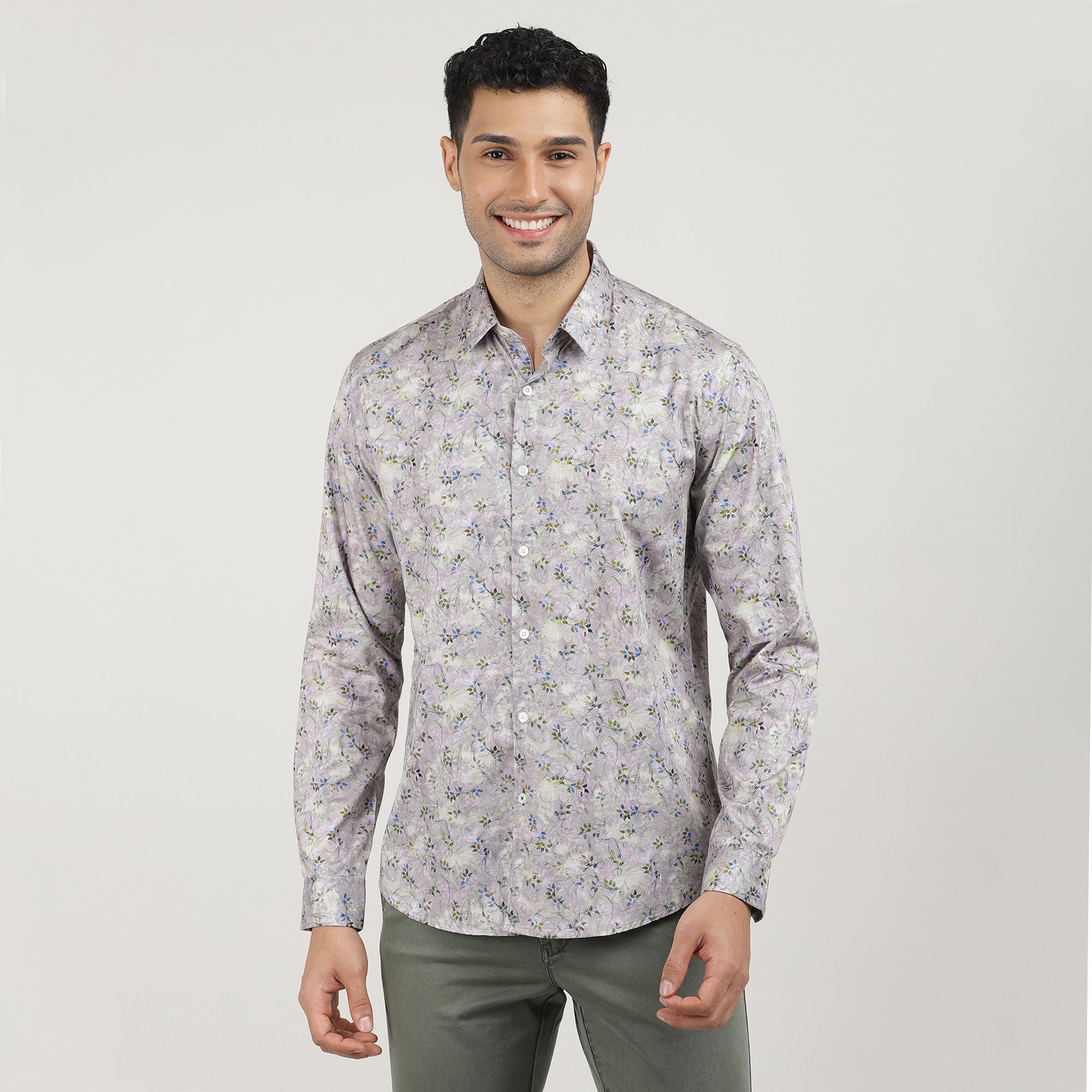 Lite Purple Poplin Printed Shirt with Pocket