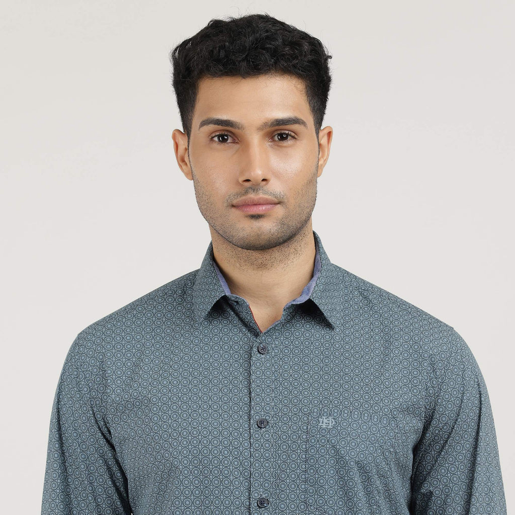 Metal Blue Poplin Printed Shirt