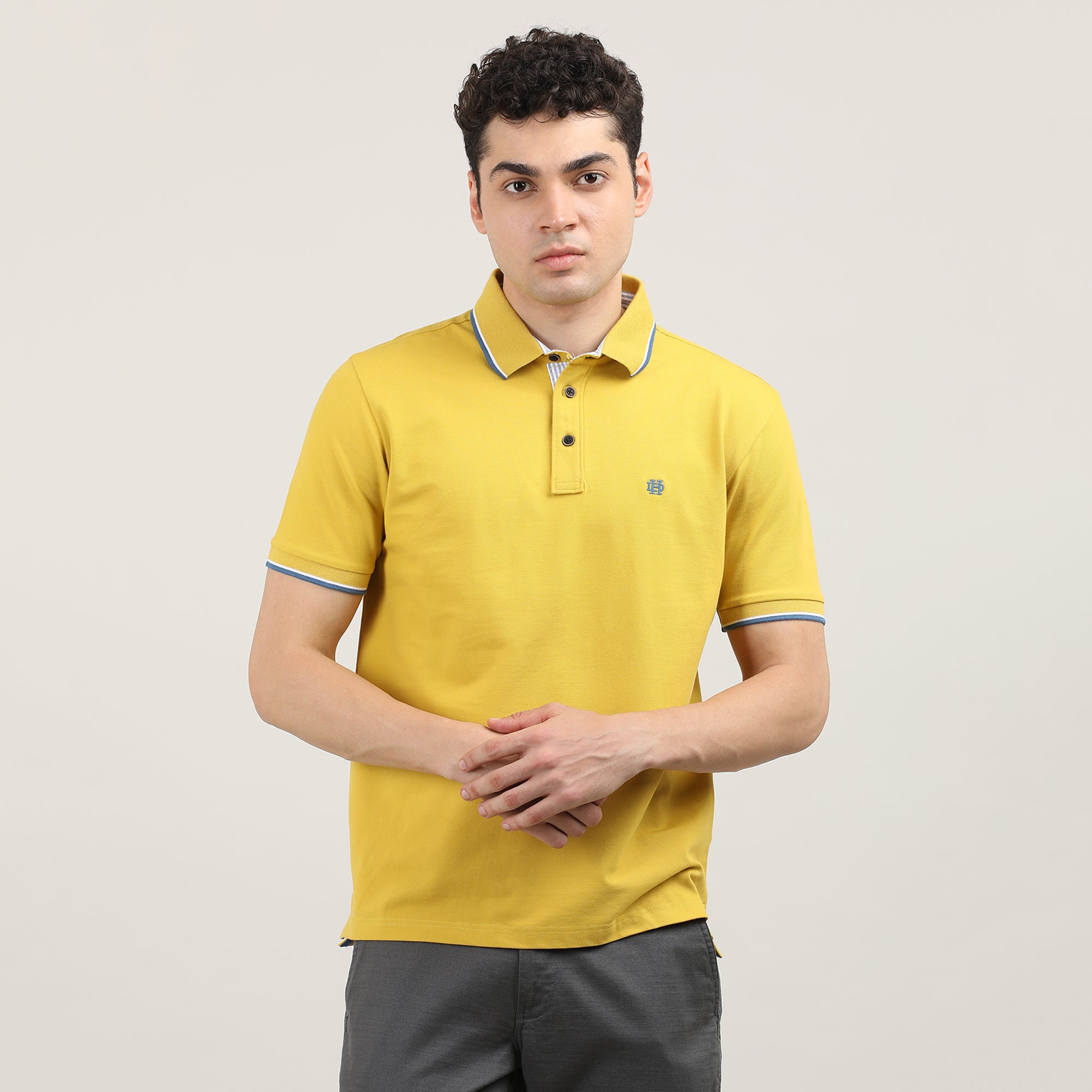 Lemon Pique Polo T-shirt With Tipping collar