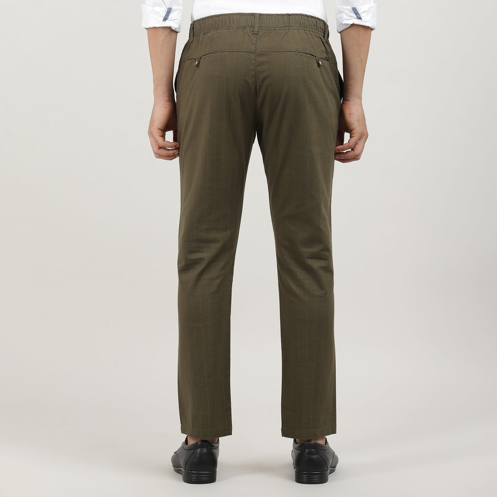 Olive-Travel Trouser with Adjustable Drawstring Waist