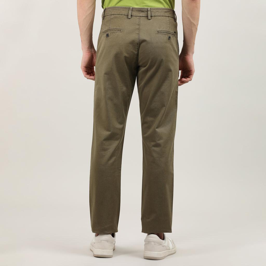 Wood-Washed Cotton Trousers-Slim Tapered Fit