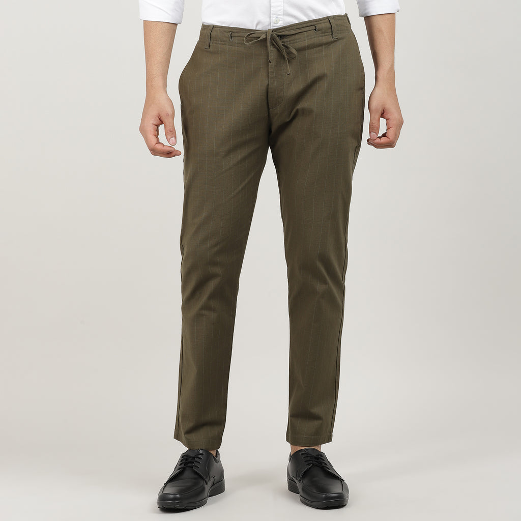 Olive-Travel Trouser with Adjustable Drawstring Waist