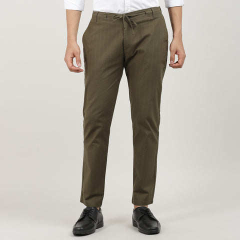 Olive-Travel Trouser with Adjustable Drawstring Waist