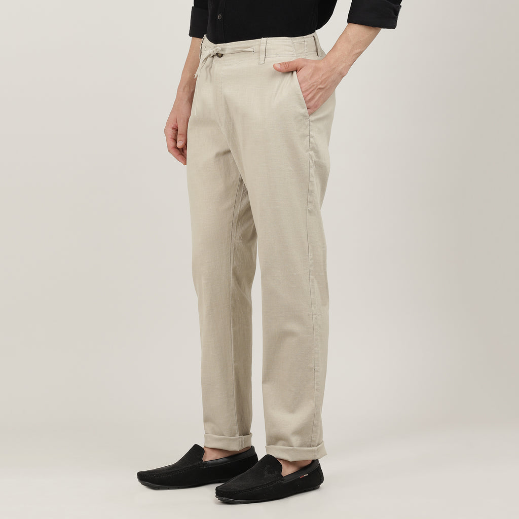 White-Travel Trouser with Adjustable Drawstring Waist