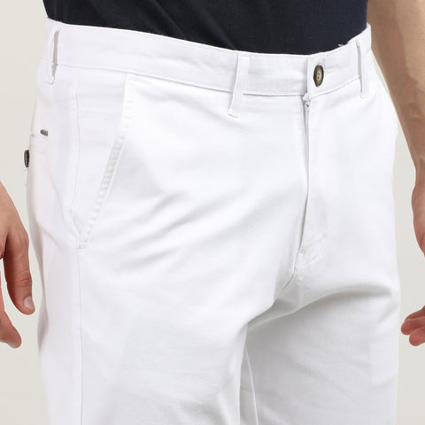 White-Cotton Trousers-Slim Tapered Fit, Smart Formals