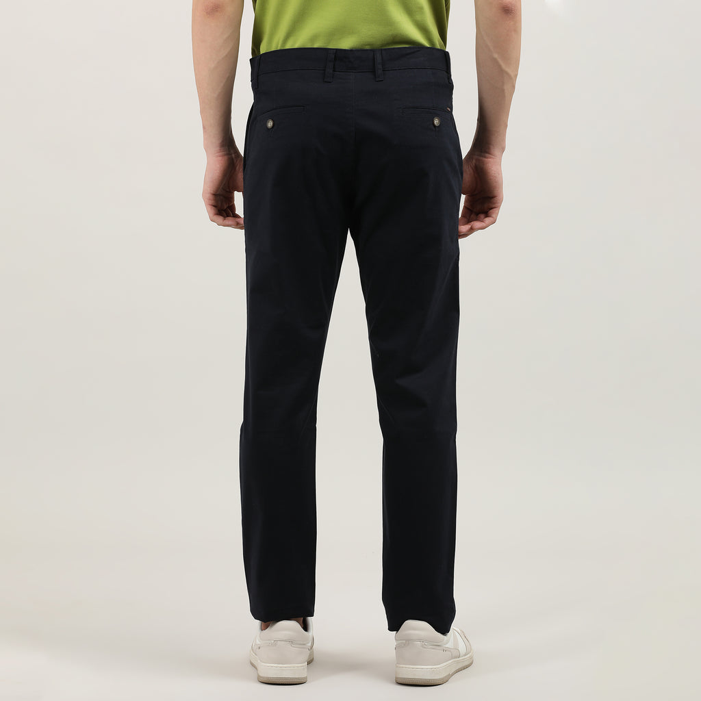 Navy-Cotton Trousers-Slim Tapered Fit