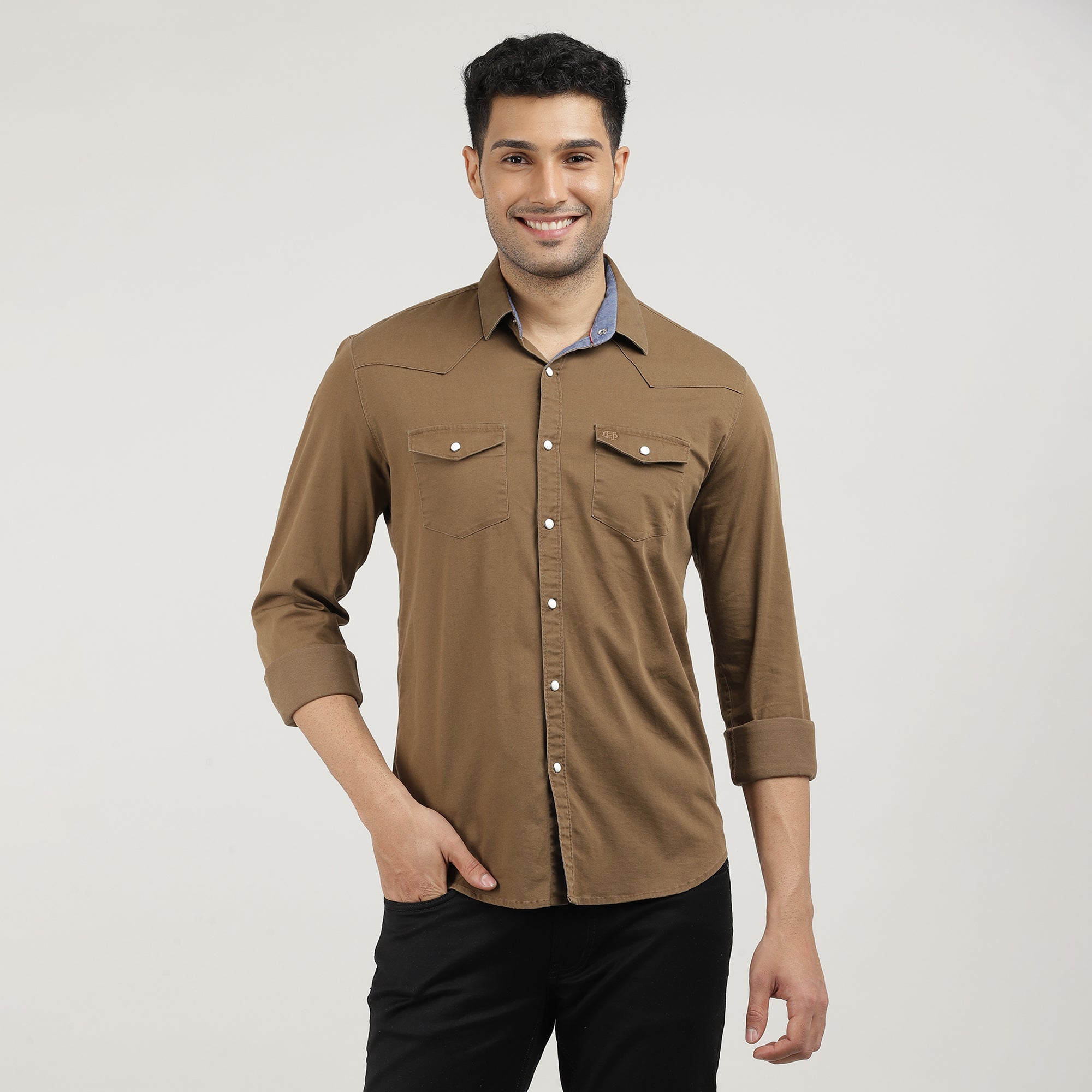 Khaki solid opaque Casual shirt