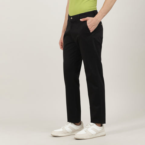 Black-Cotton Trousers-Slim Tapered Fit