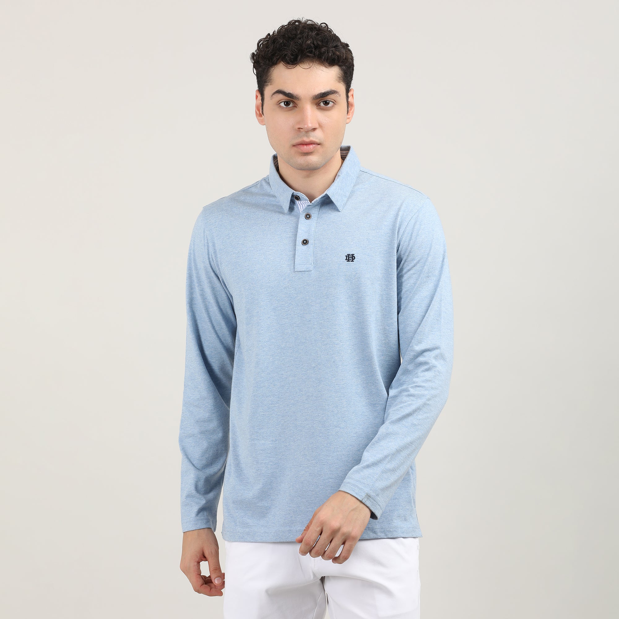 MELANGE SKY-FULL SLEEVES-POLO-TSHIRT-AW24