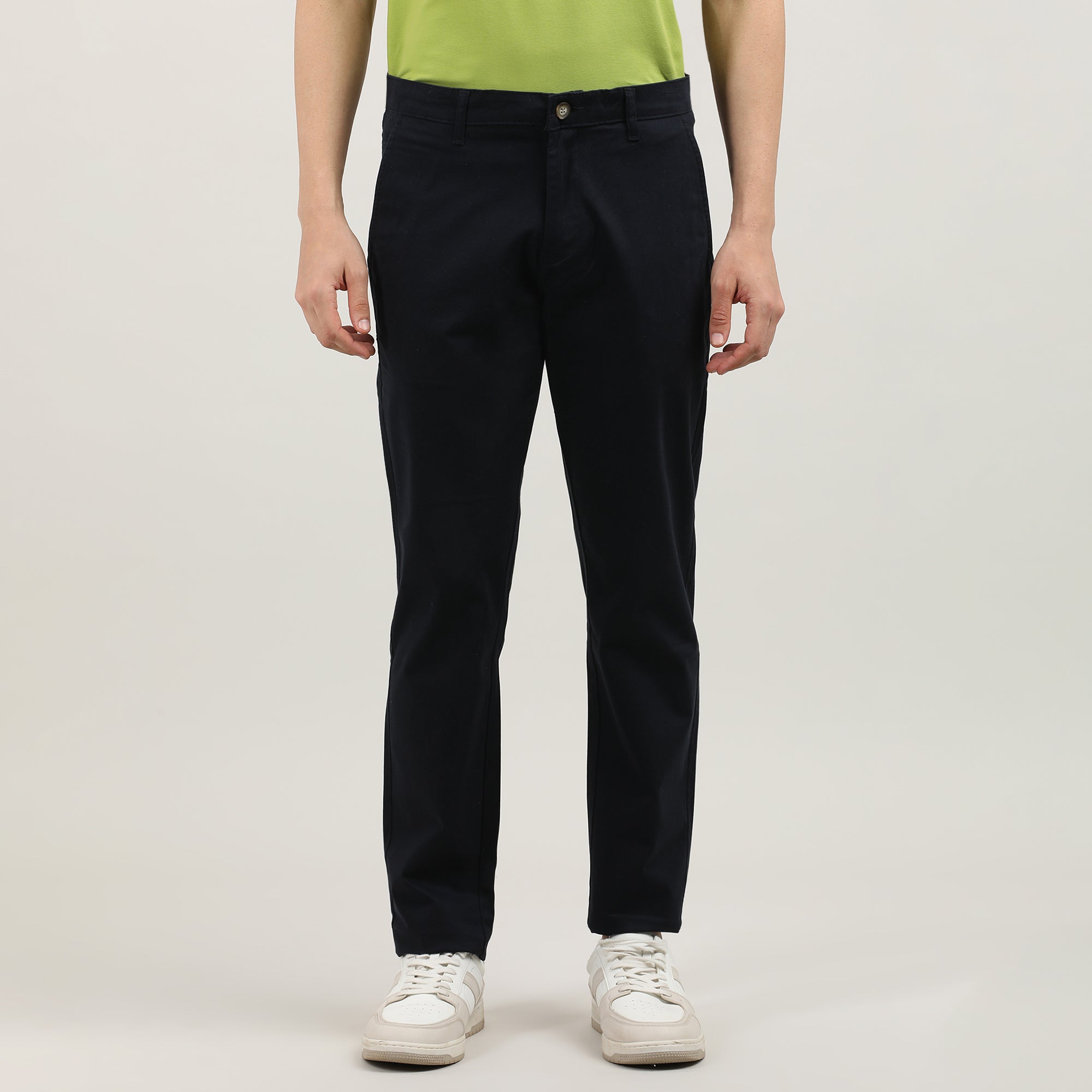 Navy-Cotton Trousers-Slim Tapered Fit