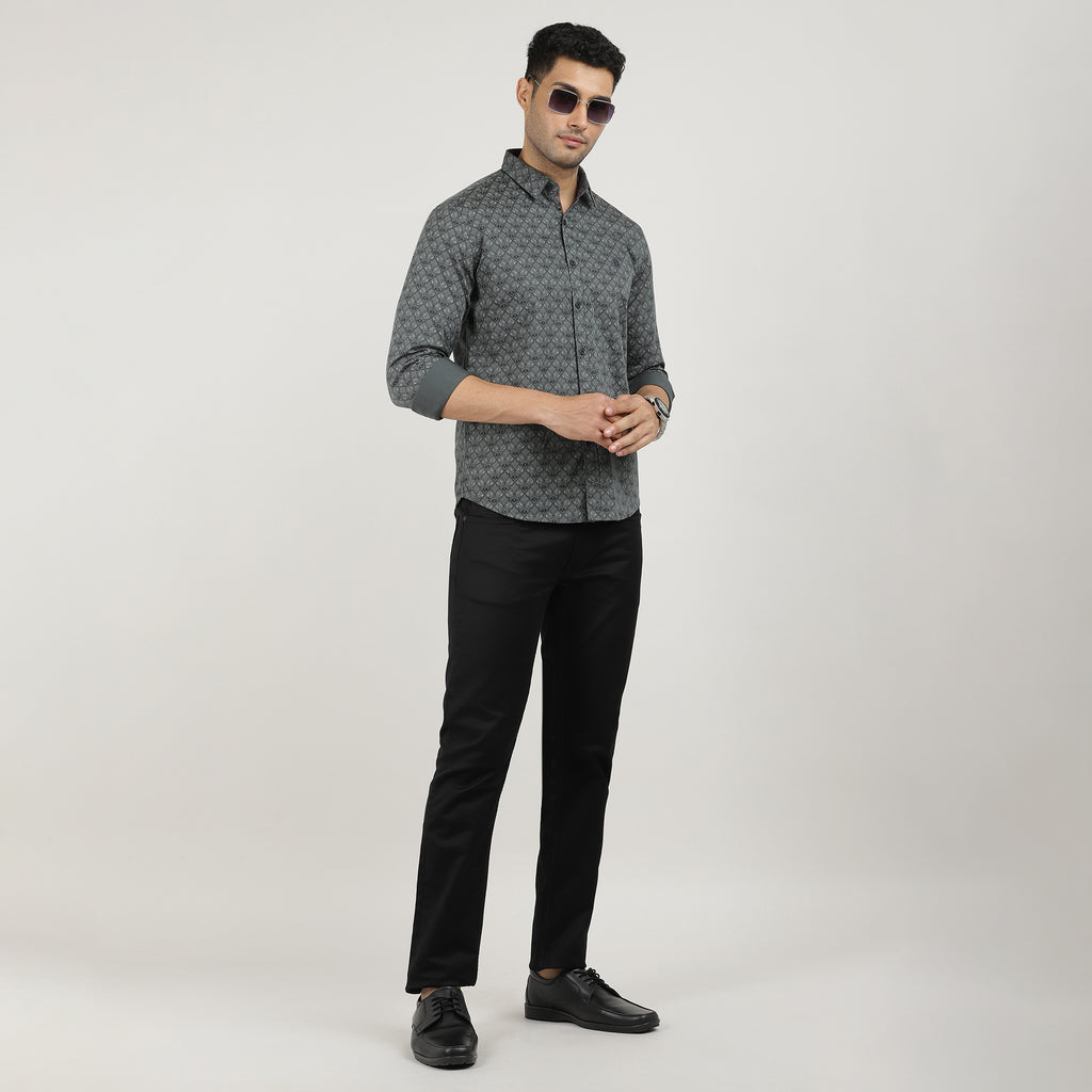 Lake Green Poplin Printed Shirt