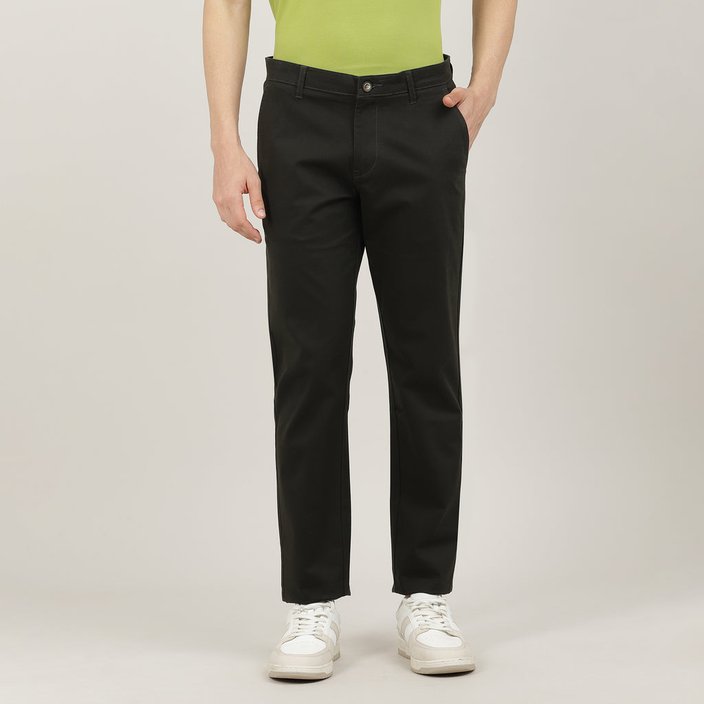 Bottle Green-Cotton Trousers-Slim Tapered Fit