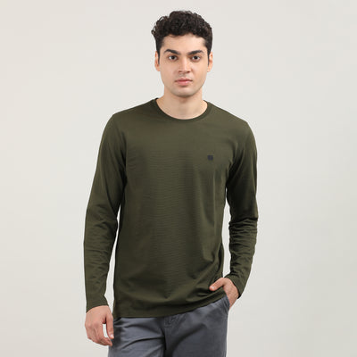 Olive, Cord Lycra, Round Neck, Full Sleeves, Solid, Sweatshirt