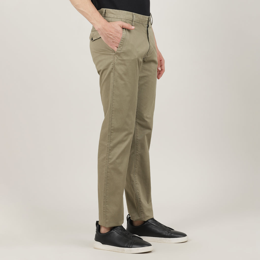 British Khaki-Cotton Trousers-Slim Tapered Fit