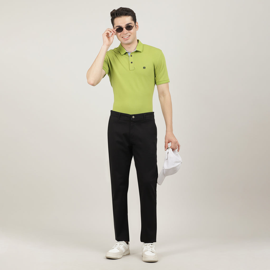 Black-Cotton Trousers-Slim Tapered Fit