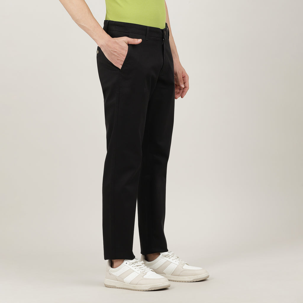 Black-Cotton Trousers-Slim Tapered Fit