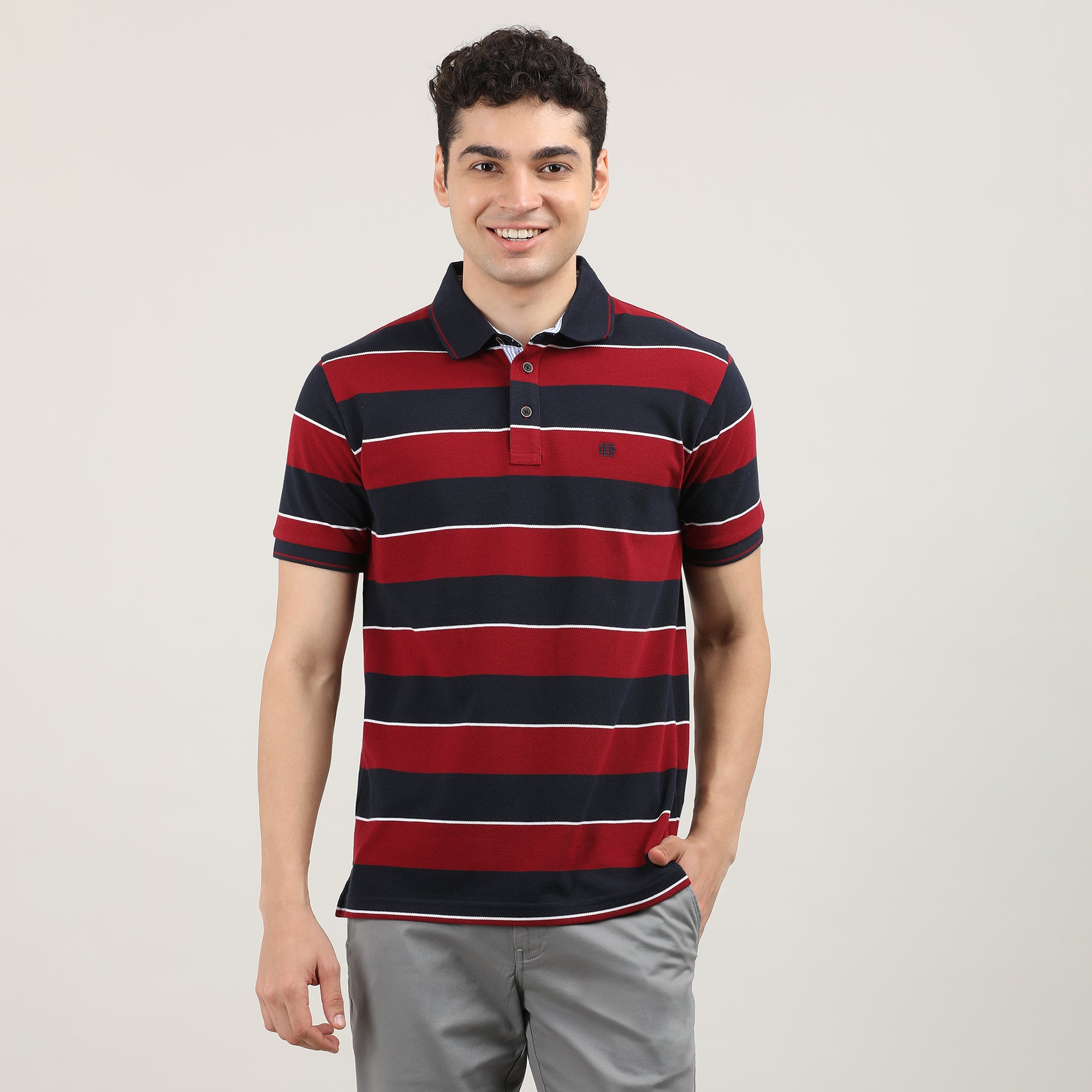 Red and Blue Striped Polo T-shirt