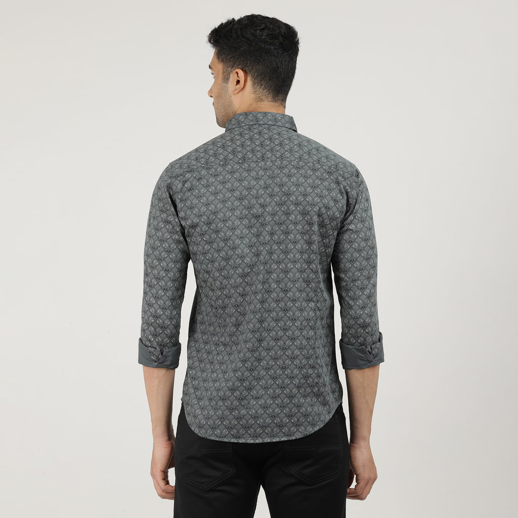 Lake Green Poplin Printed Shirt