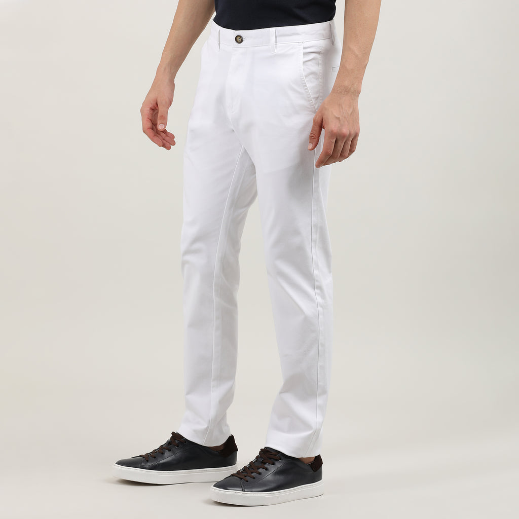 White-Cotton Trousers-Slim Tapered Fit, Smart Formals