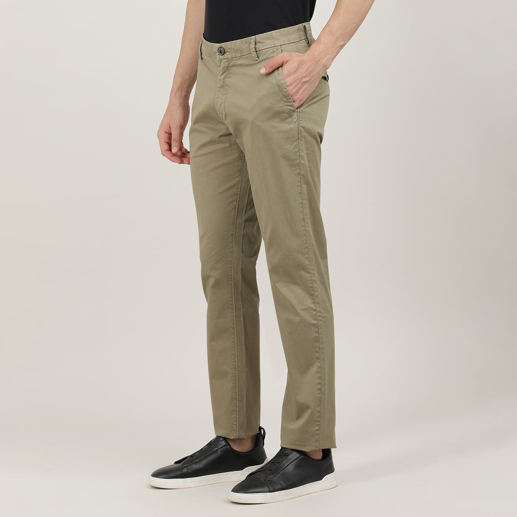 British Khaki-Cotton Trousers-Slim Tapered Fit