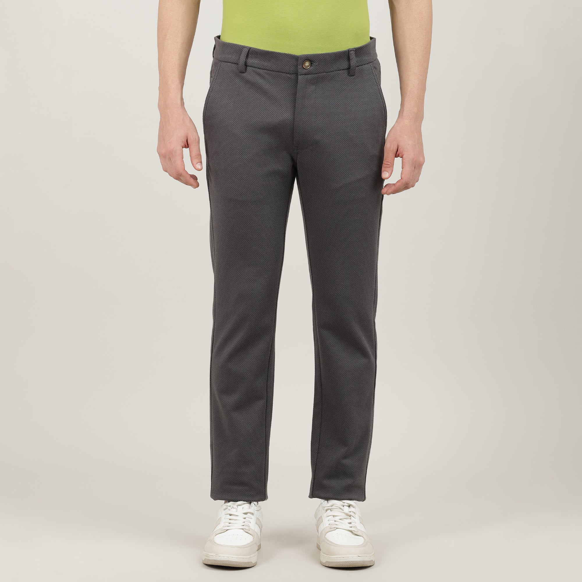 Dark Grey-Cotton Trousers-Slim Tapered Fit, Smart Formals