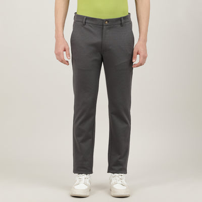 Dark Grey-Cotton Trousers-Slim Tapered Fit, Smart Formals