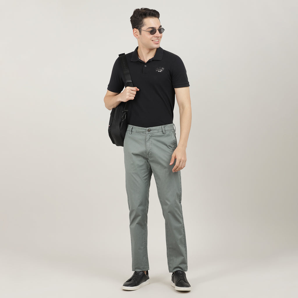 Charcoal-Cotton Trousers-Slim Tapered Fit