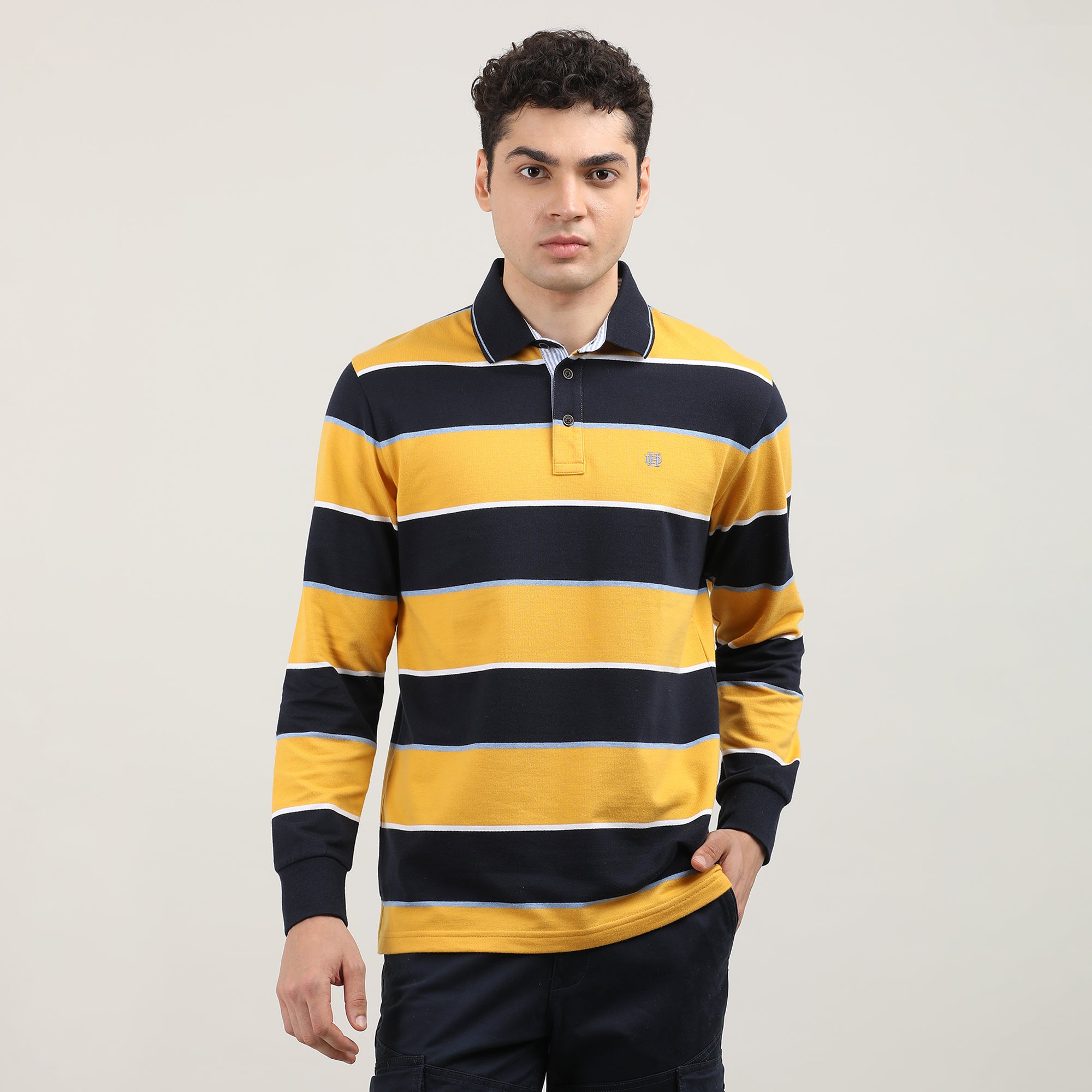 YELLOW-FULL SLEEVES-STRIPS-POLO-TSHIRT-AW24