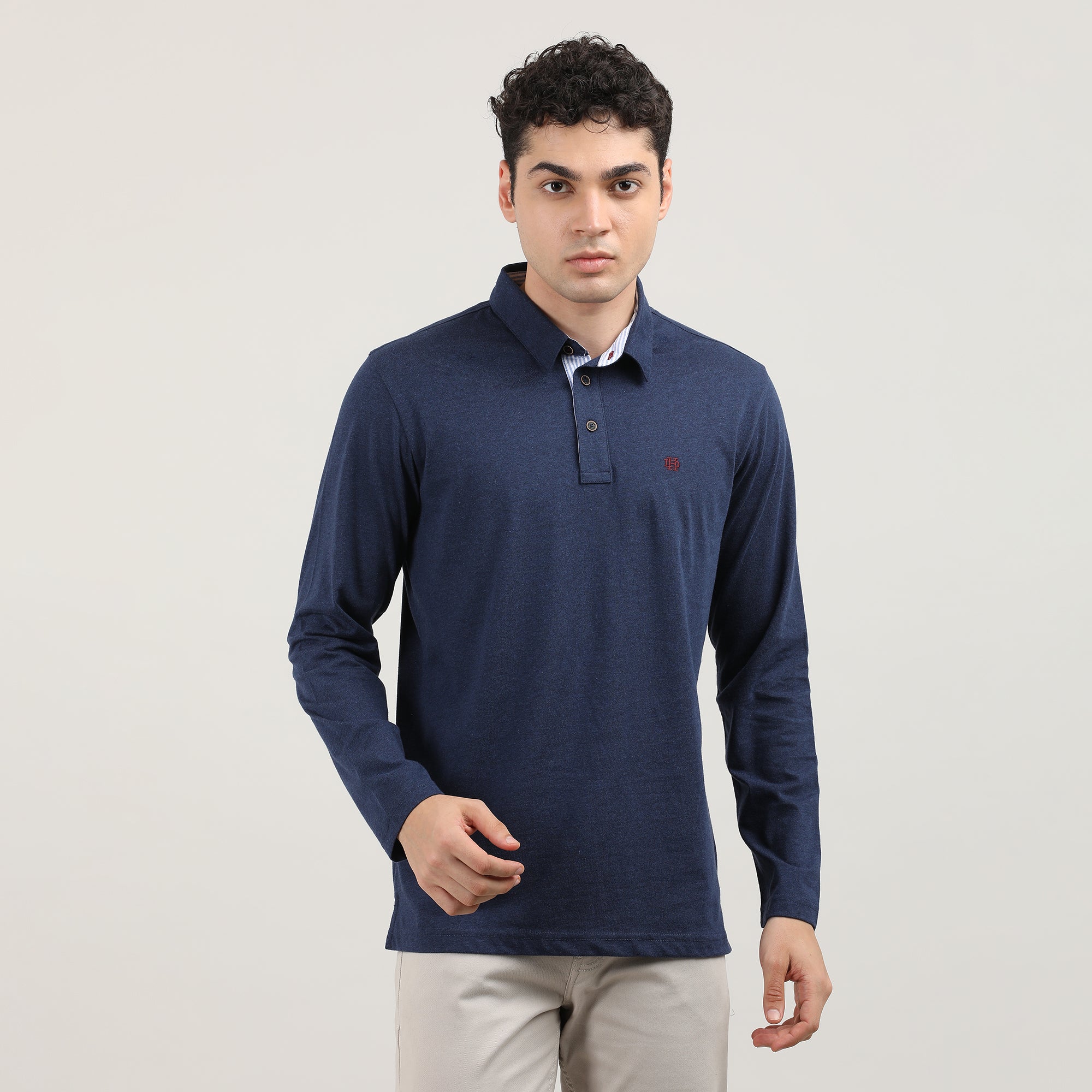 MELANGE BLUE-FULL SLEEVES-POLO-TSHIRT-AW24