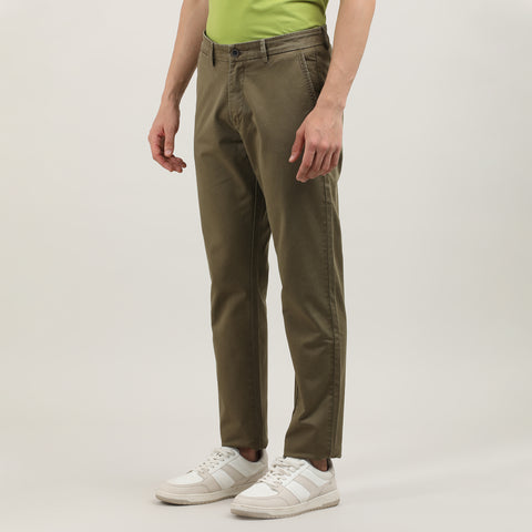 Wood-Washed Cotton Trousers-Slim Tapered Fit