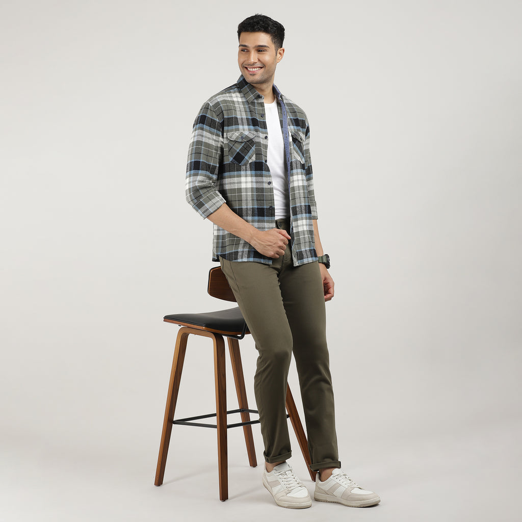 Forest Brushed Checks Shirt With Double Pocket