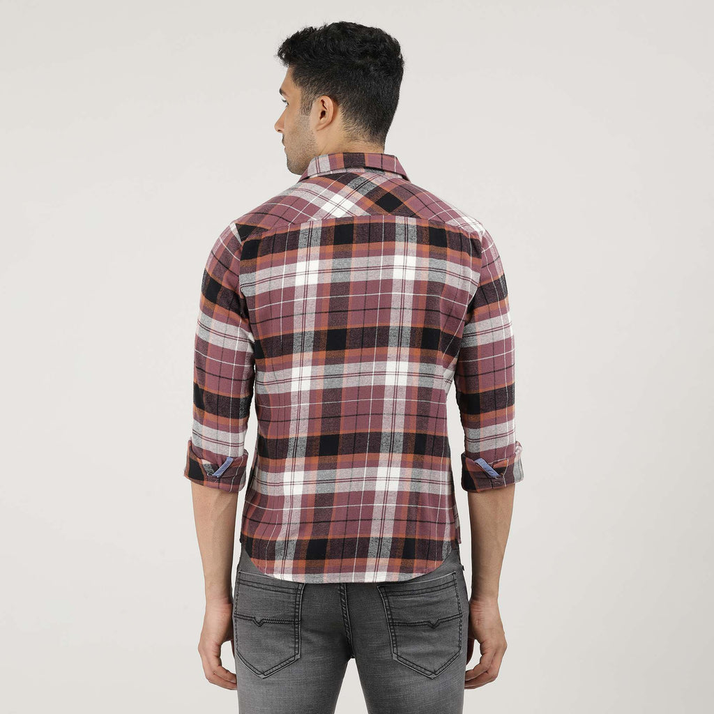 Onion Brushed Checks Shirt With Double Pocket