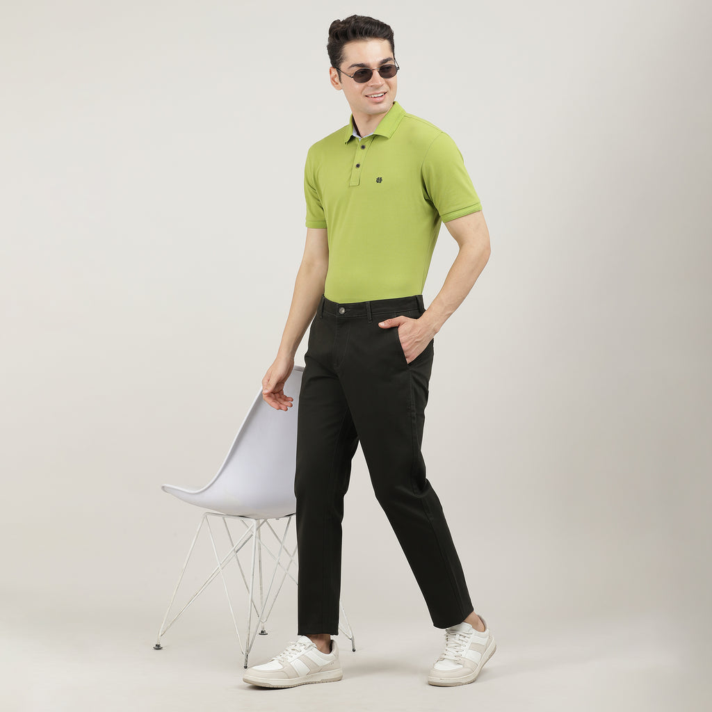 Bottle Green-Cotton Trousers-Slim Tapered Fit