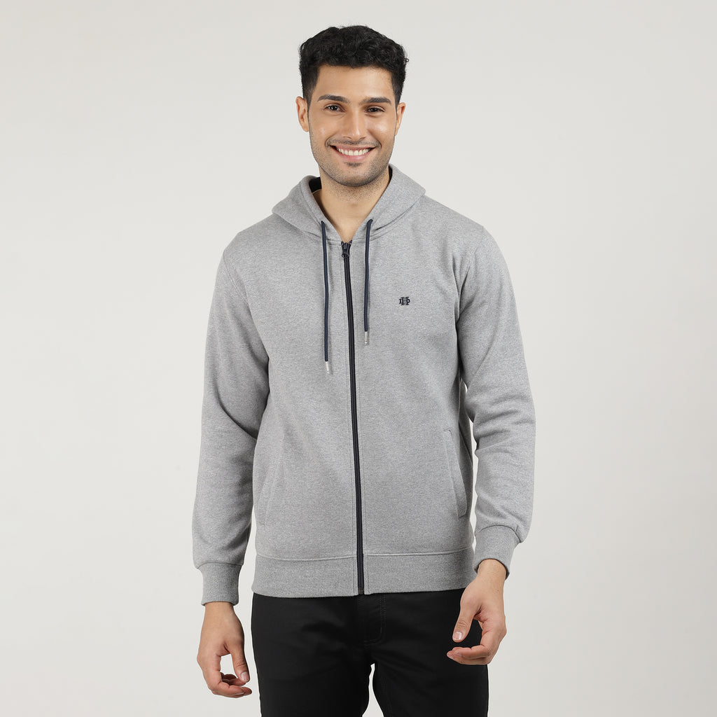 Medium Grey Melange, Fleece Full-Zip Hoodie