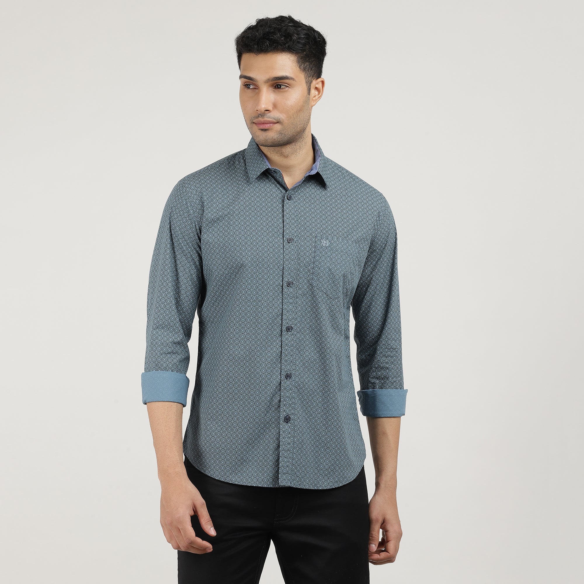 Metal Blue Poplin Printed Shirt