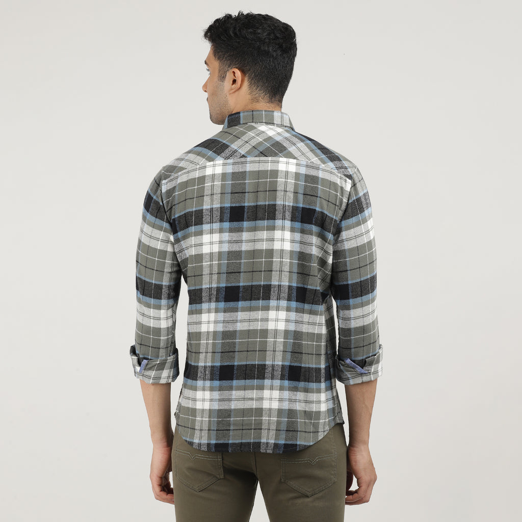 Forest Brushed Checks Shirt With Double Pocket