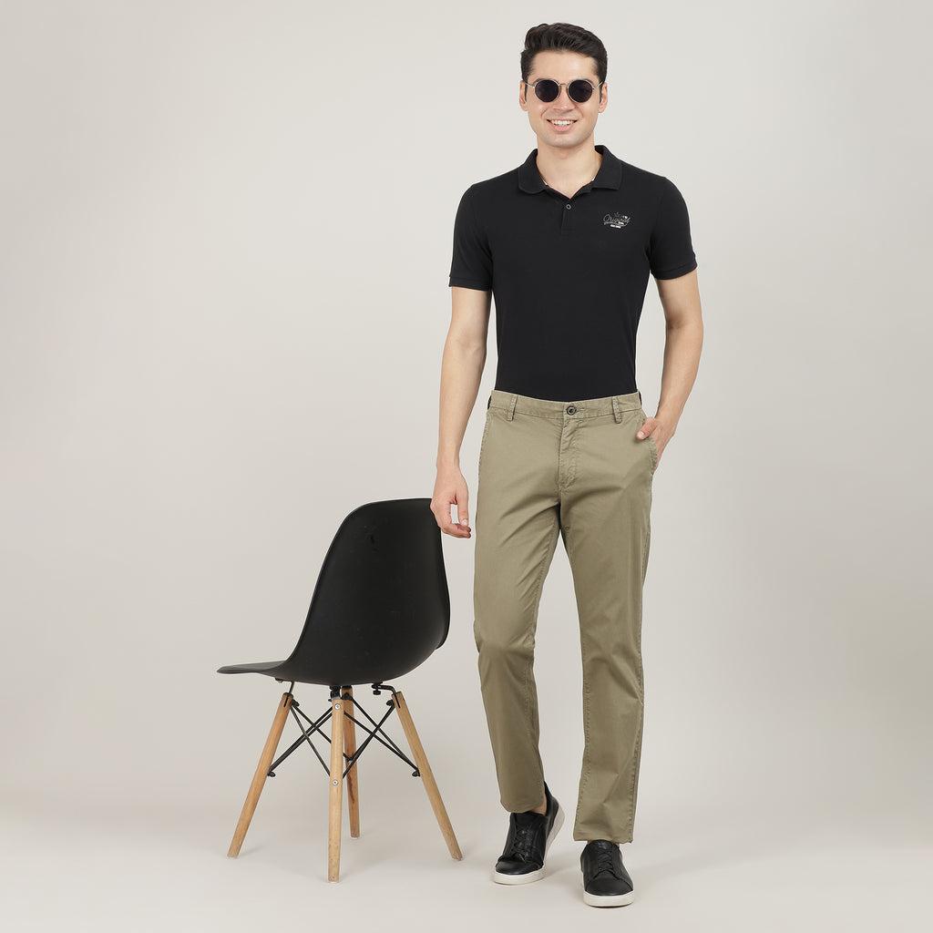 British Khaki-Cotton Trousers-Slim Tapered Fit