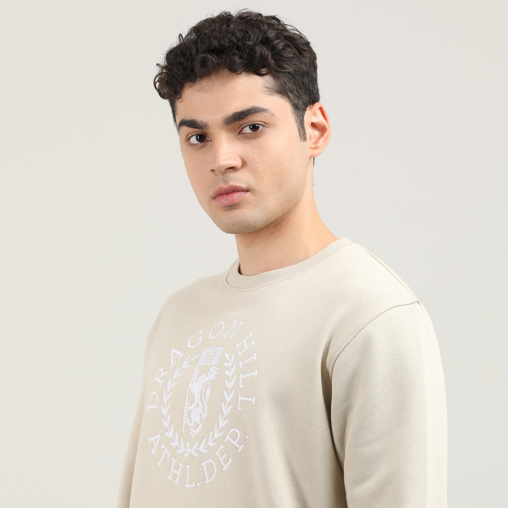 Cream Varsity Round Neck Sweatshirt