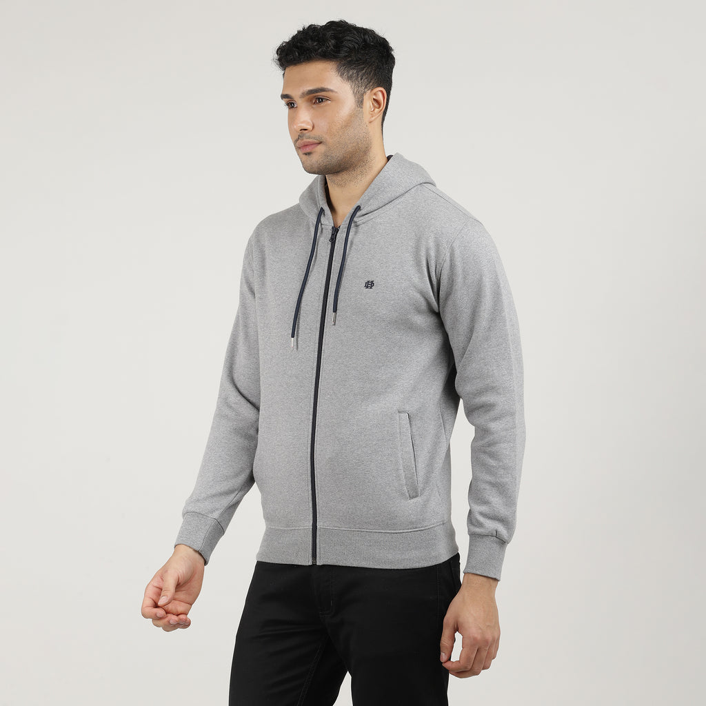 Medium Grey Melange, Fleece Full-Zip Hoodie