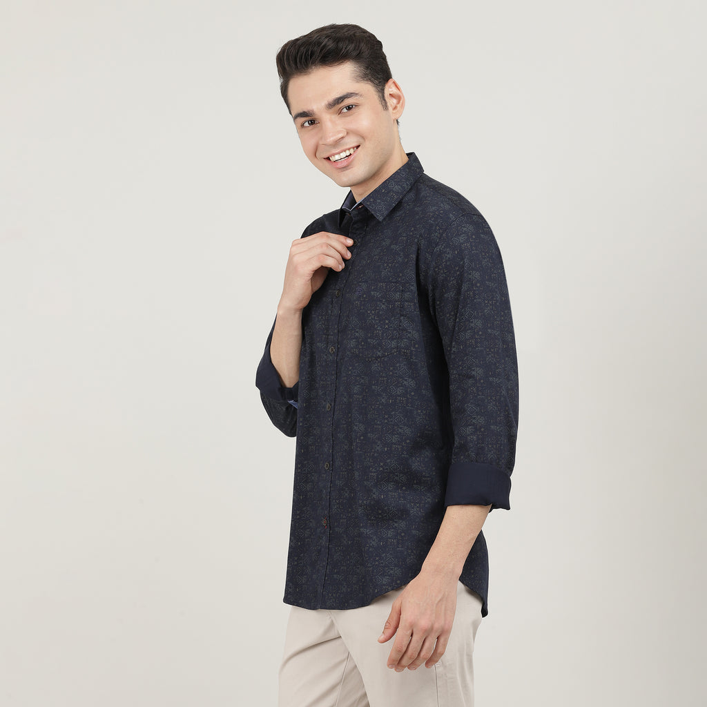 NAVY, FULL SLEEVES SHIRT, PRINT-AW24