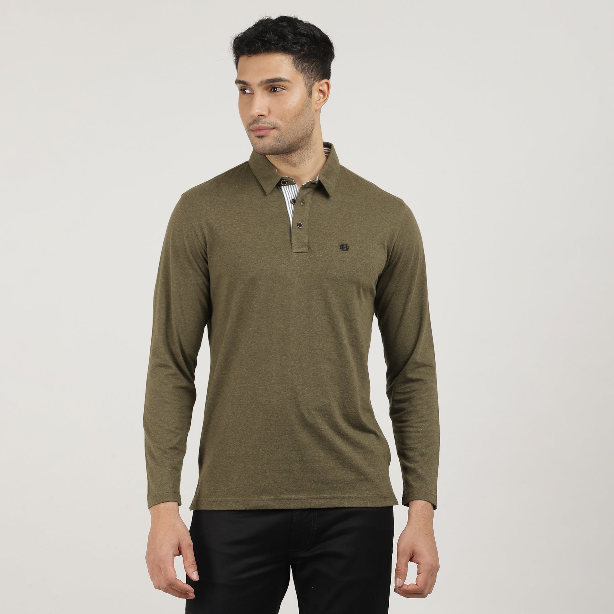 MELANGE OLIVE-FULL SLEEVES-POLO-TSHIRT-AW24