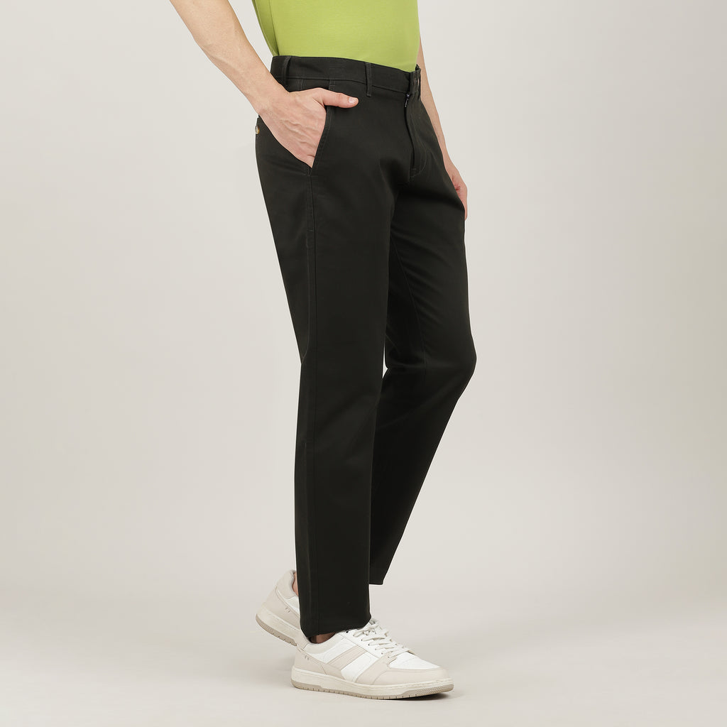 Bottle Green-Cotton Trousers-Slim Tapered Fit