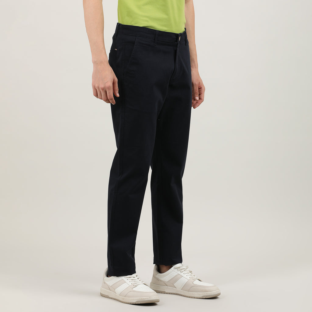 Navy-Cotton Trousers-Slim Tapered Fit