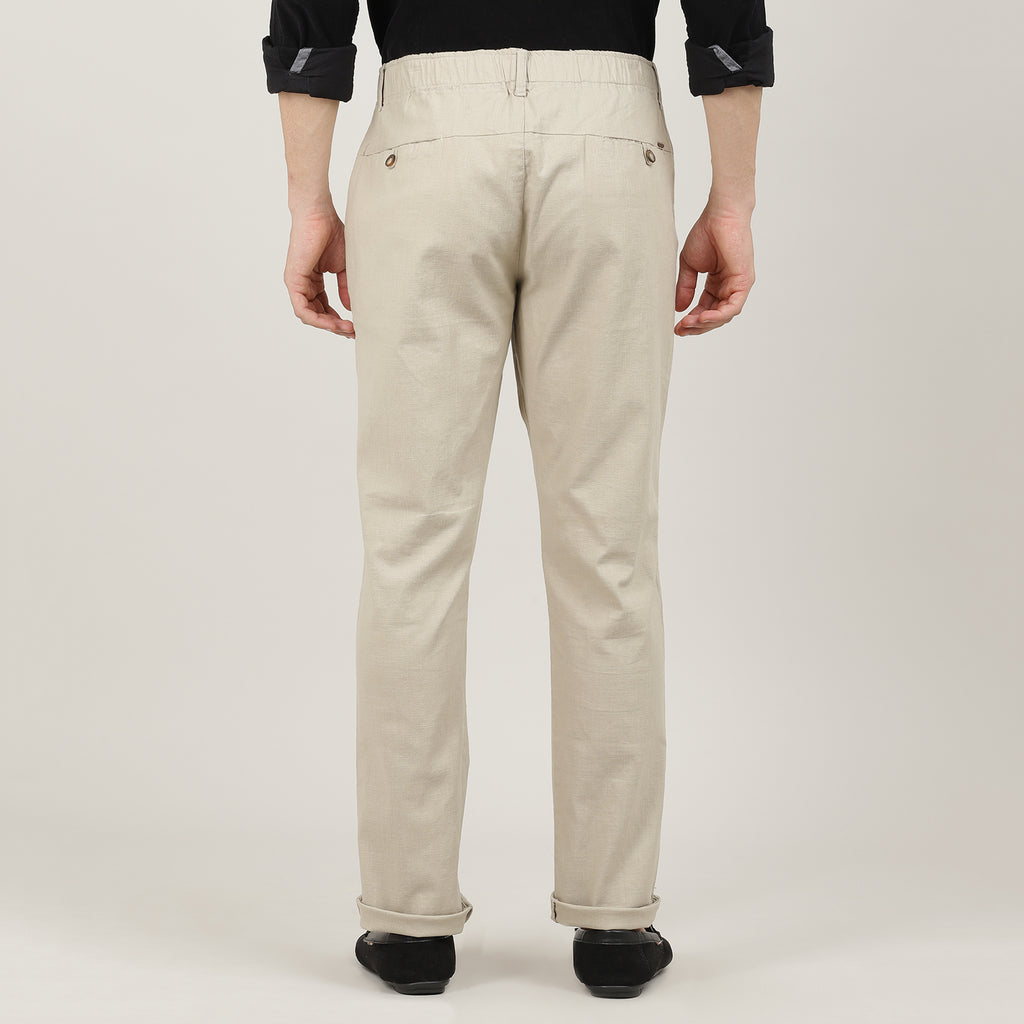 White-Travel Trouser with Adjustable Drawstring Waist