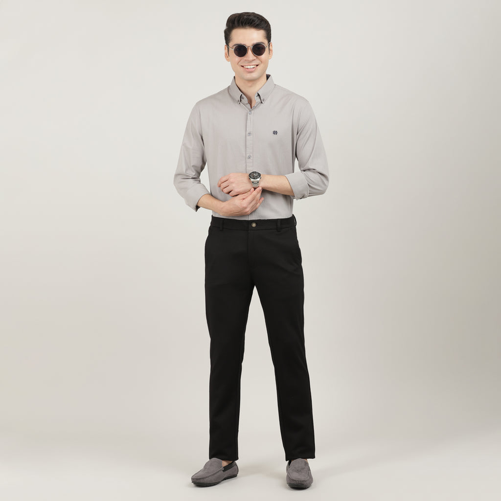 Charcoal-Cotton Trousers-Slim Tapered Fit