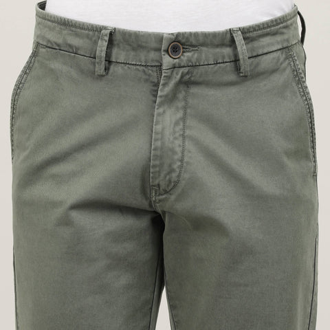 Olive-Washed Cotton Trousers-Slim Tapered Fit