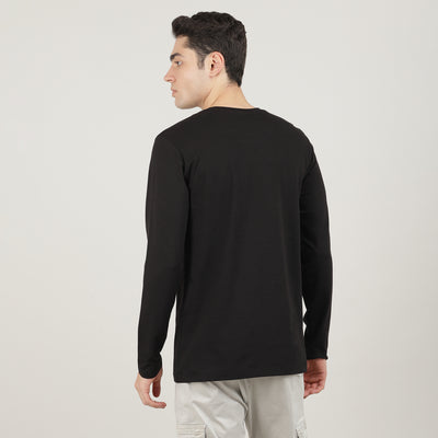 Black, Cord Lycra, Round Neck, Full Sleeves, Solid, Sweatshirt