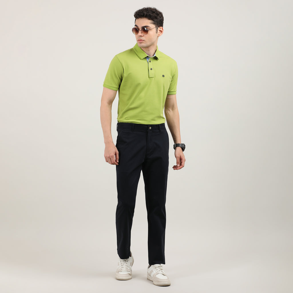 Navy-Cotton Trousers-Slim Tapered Fit