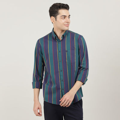 BOTTLE GREEN, FULL SLEEVES SHIRT, STRIPS-AW24