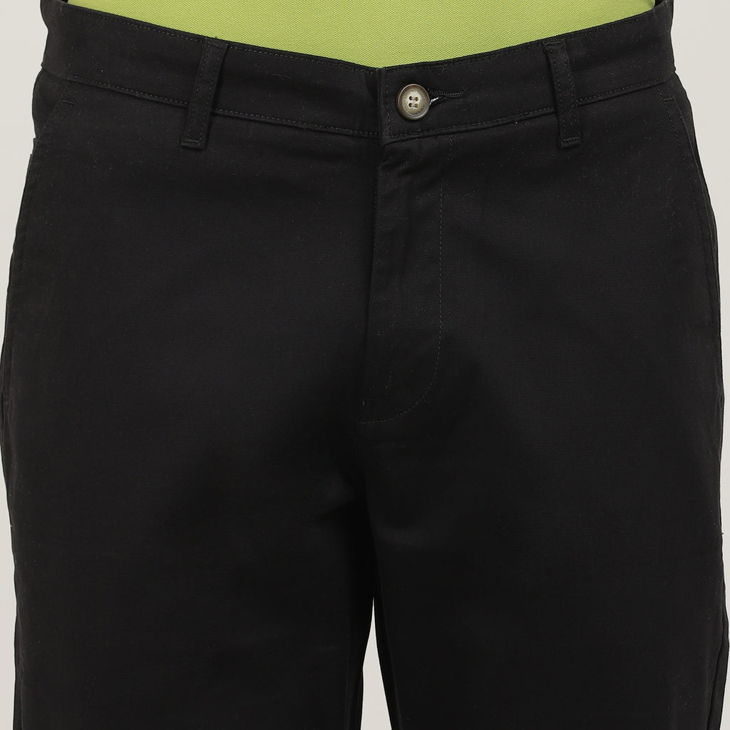 Black-Cotton Trousers-Slim Tapered Fit